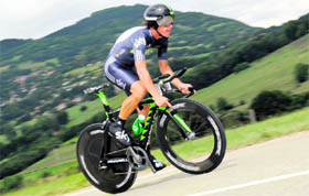 Colombia's Rigoberto Uran competes in his 42.5 km individual time-trial and 20th stage of Tour de France on Saturday.