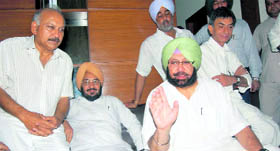 PPCC chief Capt Amarinder Singh addresses mediapersons in Patiala on Friday.
