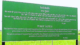 The board put up by Indiabulls Power Limited at Gobindpura in Mansa.