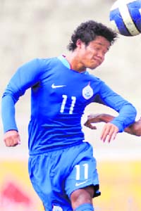 Indian footballer Laldant Sanga in action in the quarterfinal in Kathmandu