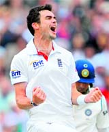 James Anderson exults after scalping VVS Laxman on Saturday.