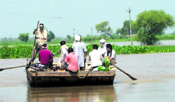 Marooned residents being evacuated at Mohar Jamsher village in Fazilka