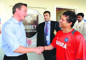 Sachin with British PM David Cameron in London
