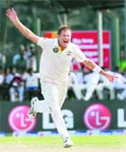Ryan Harris in action on the third day of the first Test in Galle on Friday.