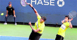 Leander Paes & Mahesh Bhupathi in action during the men�s doubles 2nd round of US Open in New York on Saturday. The duo won 7-6 (5), 6-2