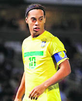 Brazil�s Ronaldinho walks to position during their international friendly soccer match against Argentina in Cordoba, on Wednesday