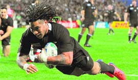 NZ�s Ma'a Nonu scores against Japan in Hamilton on Friday.