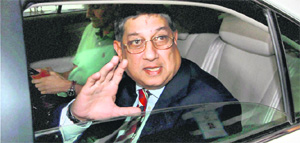 BCCI President N Srinivasan leaves after the meeting of working committee of the Board in Mumbai on Monday. 