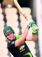 Jon-Jon Smuts plays a shot against South Australia Redbacks in Hyderabad on Sunday.