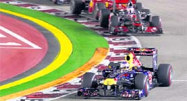 Red Bull�s Sebastian Vettel drives during the Singapore Grand Prix at the Marina Bay street circuit in Singapore on Sunday.