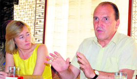 British Member of Parliament Simon Hughes addresses mediapersons in Amritsar on Sunday.