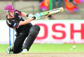 Somerset batsman Craig Kieswetter plays a shot against Warriors in Bangalore on Wednesday