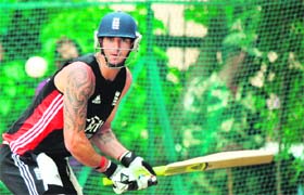 Kevin Pietersen at a net session in Hyderabad on Monday