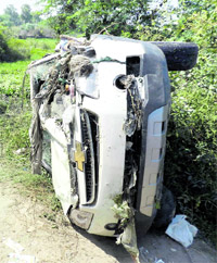 The mangled remains of the vehicle