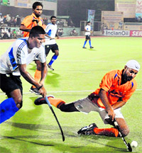 Match between Bharat Petroleum and RCF team in progress in Jalandhar on Wednesday