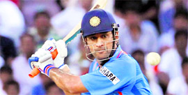 Mahendra Singh Dhoni hits a shot during the first ODI against England in Hyderabad on Friday.