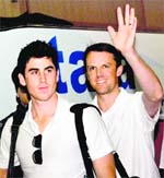 Members of the England team arriving at the Chandigarh airport on Tuesday.