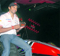 Team HRT Formula One driver Narain Karthikeyan during a promotional event in New Delhi on Thursday