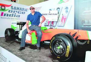 Boxer Vijender Singh at a promotional event, for the upcoming Formula One Indian Grand Prix, in Zirakpur on Monday.