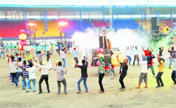 Performers rehearse for Tuesday�s inaugural ceremony in Bathinda. 