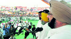 Amarinder Singh addresses a rally in Moga