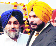 Deputy CM Sukhbir Badal and MP Navjot Sidhu at the inauguration of the elevated road in Amritsar.