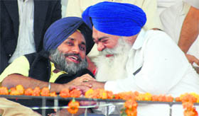 Deputy Chief Minister Sukhbir Badal and MP Rattan Singh Ajnala in Tarn Taran on Monday.