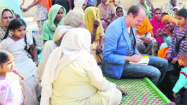 NR Jelle Brandt, Dutch researcher, in a village near Patiala for the shooting of his documentary.