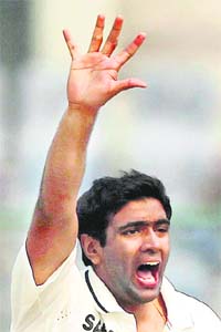 Ravichandran Ashwin appeals for a dismissal against the West Indies during the third day of the first Test at the Ferozshah Kotla Stadium in New Delhi on Tuesday