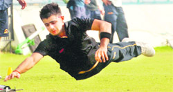 A Punjab player at a practice session at the PCA Stadium in Mohali on Wednesday. Punjab play Orissa in their Ranji Trophy match from Thursday