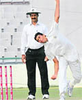 Punjab�s debutant Barinder Singh in action in Mohali