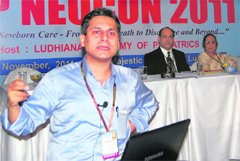 Dr Amit Upadhay, Head of the Neonatology Department of Medical College, Meerut, delivering his speech at the National Conference of Neonatology at Ludhiana. 