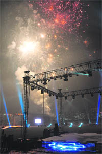 A view of the fireworks at the Kabaddi World Cup finals in Ludhiana.