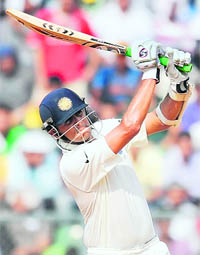 Rahul Dravid plays a shot in the third Test match against West Indies at the Wankhede Stadium in Mumbai on Thursday. 