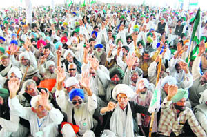 Farmers during a BKU rally in Amritsar on Friday.