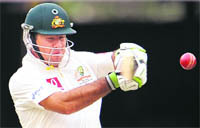 Ricky Ponting plays a shot in Brisbane on Friday. Ponting was unbeaten on 67.