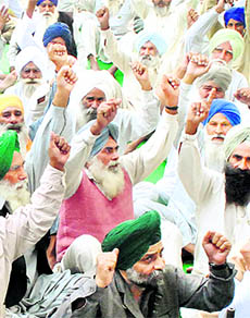 Farmers protest in Patiala. 