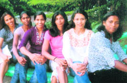 The six top Indian athletes pose during happier times before the dope controversy. Starting from right: Murmu Juana, Mandeep Kaur, Ashwani, Tiana, Sini Jose, Prianka Panwar