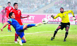 Sunil Chhetri scores against Maldives in the semifinal. India will be banking on Chhetri in the final against Afghanistan as well