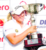 Caroline Hedwall with the trophy after winning the Women's Indian Open in Gurgaon on Sunday.