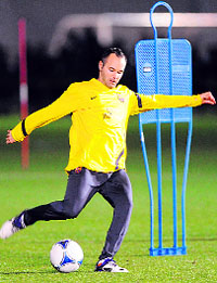 Andres Iniesta of Barcelona in action during a training session in Yokohama on Tuesday