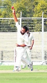 Amit Mishra of Haryana bowls during their Ranji Trophy match against Madhya Pradesh in Rohtak on Wednesday.