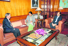 Minister of State for External Affairs Preneet Kaur during a meeting with Dennis Richardson, Secretary of Australia�s Department of Foreign Affairs and Trade in New Delhi
