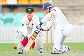 Sachin Tendulkar plays a shot during the match against Cricket Australia Chairman's XI in Canberra on Friday