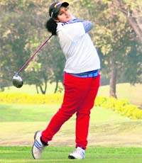 Ankita Kedlaya in action at the Chandigarh Golf Club on Friday