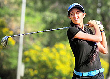 Aditi Ashok tees off at the Chandigarh Golf Club on Saturday