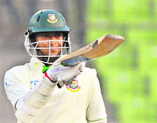 Bangladesh player Shakib Al Hasan after scoring a century in Dhaka on Saturday