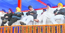 SAD leaders take a nap during the party�s rally at Killi Chahal village in Moga on Sunday.