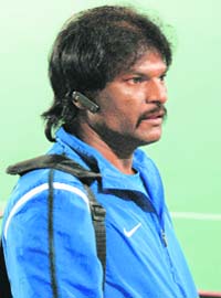 Dhanraj Pillay at the Hockey Stadium in Chandigarh on Monday