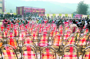 A thin gathering at a college in Talwara where the CM inaugurated a science block on Wednesday